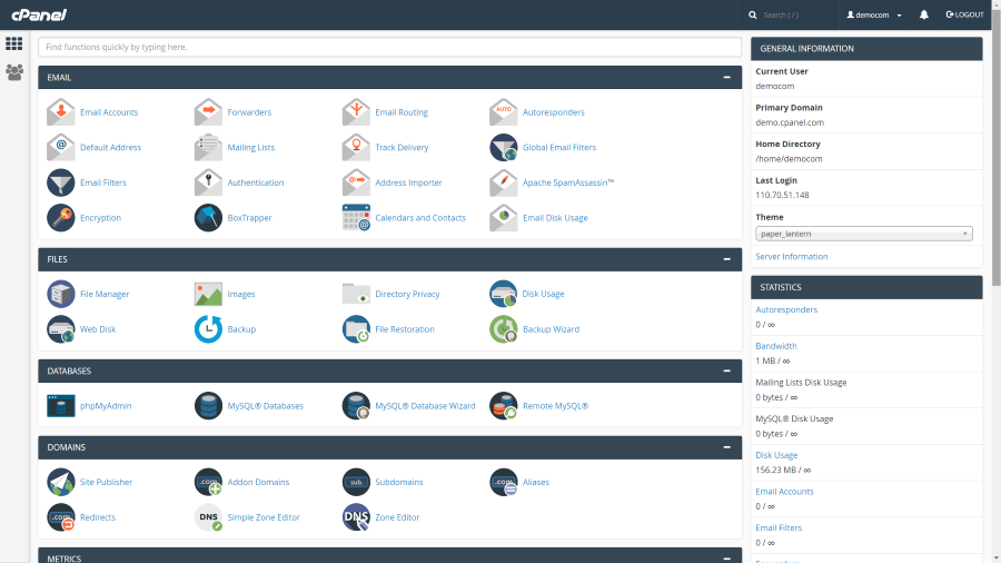 cPanel Dashboard Demo